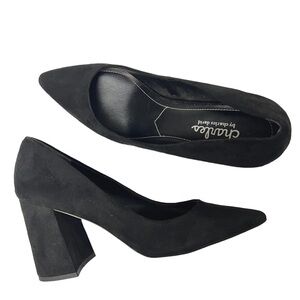 NEW Charles David Black Suede Chunky Block Heel Pumps Shoes / Size 6.5